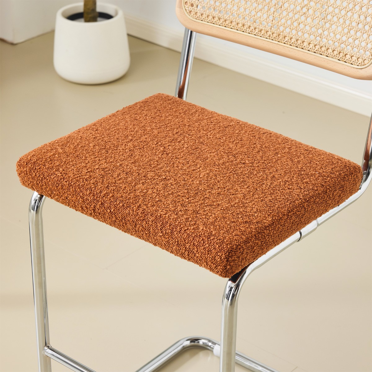 Lot de 2 tabourets de bar en cannage et tissu bouclé - MUSE rouille, HOMIFAB