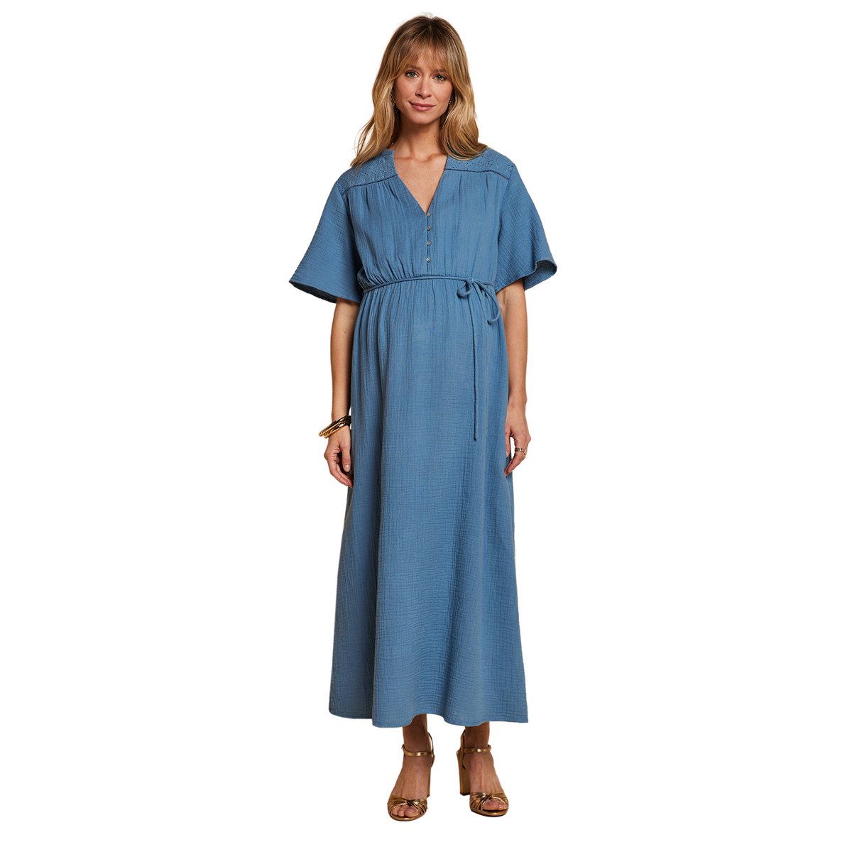 Robe longue grossesse et allaitement bleu jean, ENVIE DE FRAISE