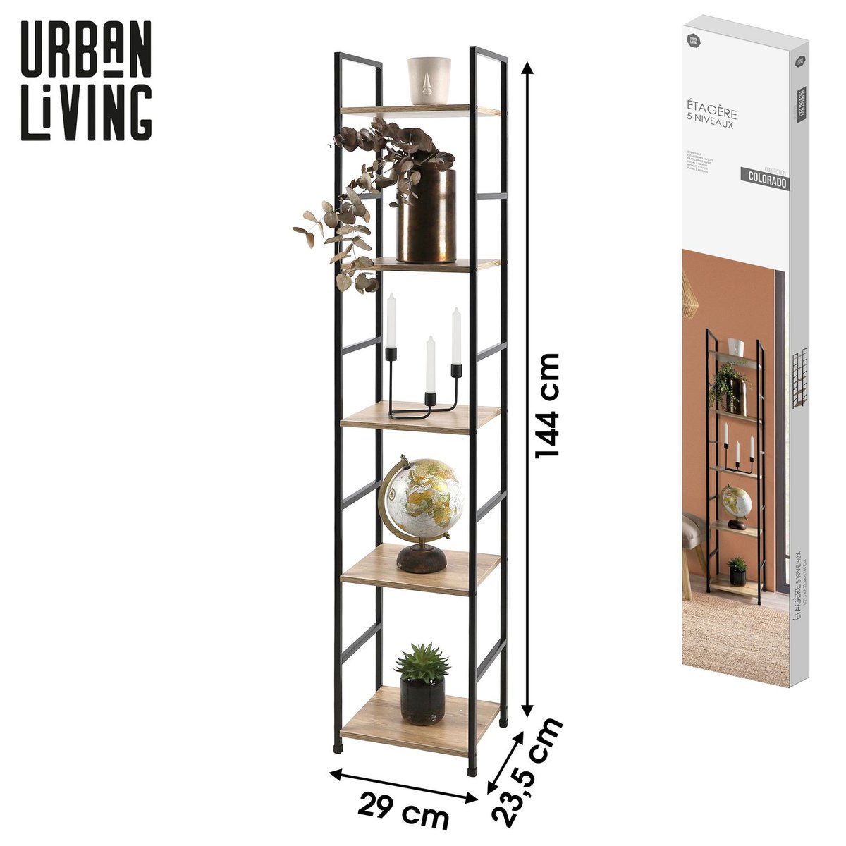 Etagère carrée 5 niveaux design industriel COLORADO beige, TOILINUX