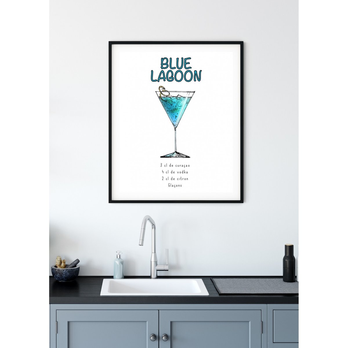 Affiche Cocktail Blue Lagoon blanc, L'AFFICHERIE