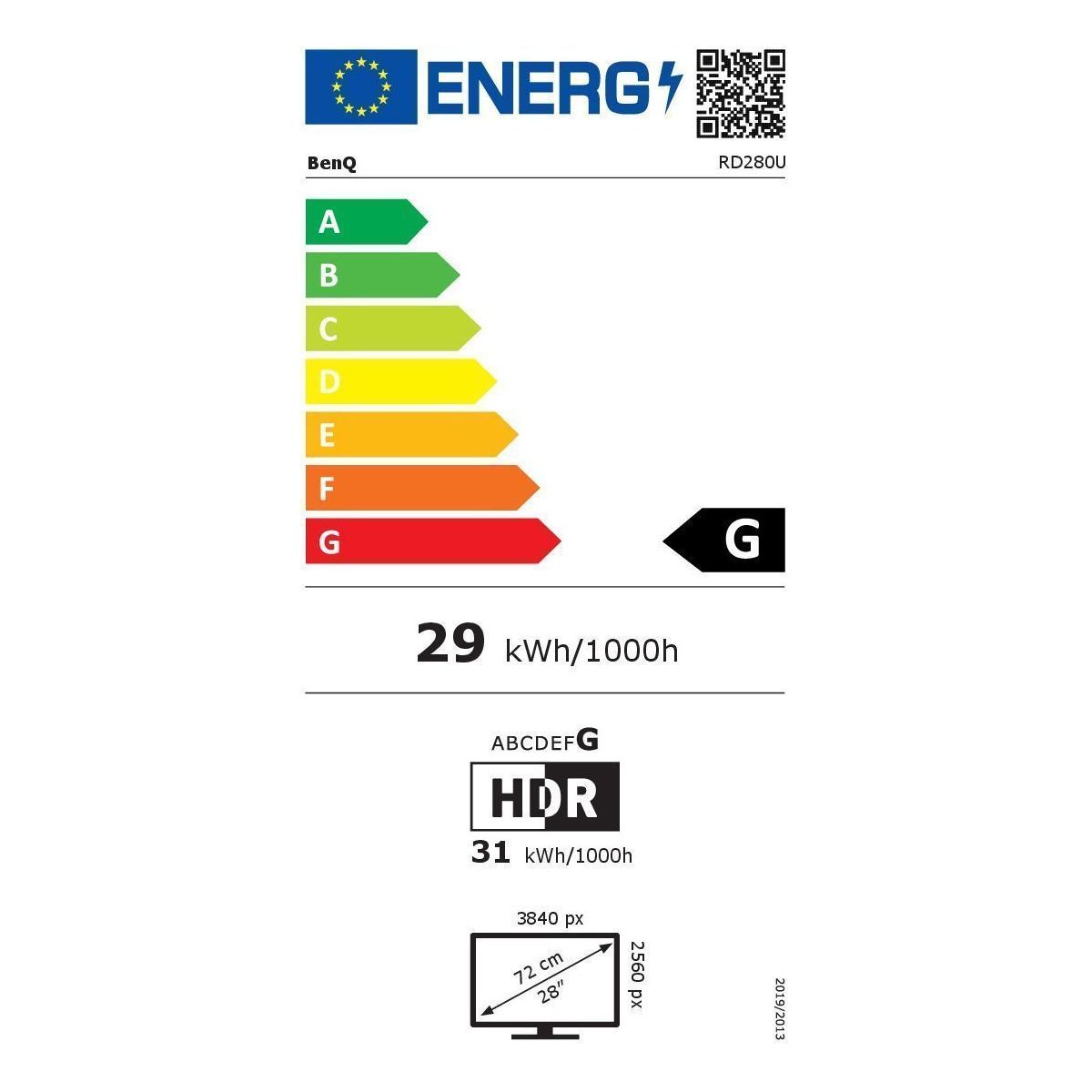 Ecran RD280U 28" IPS DUHD HDR USB-C 90W couleur unique, BENQ