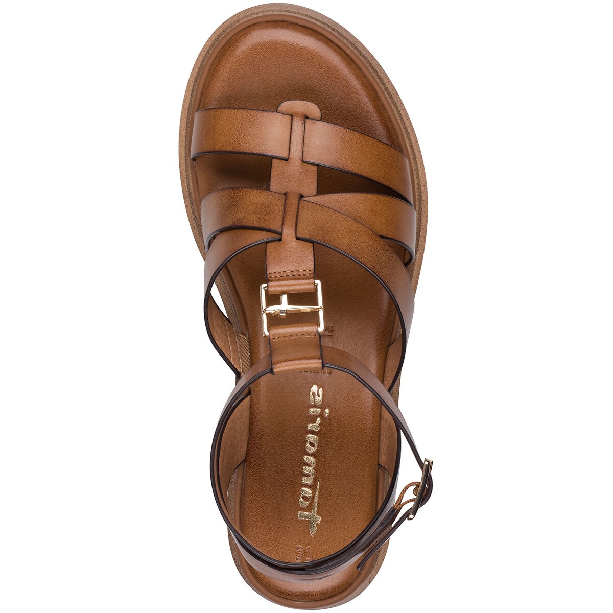 Keilsandaletten aus Leder cognac, TAMARIS