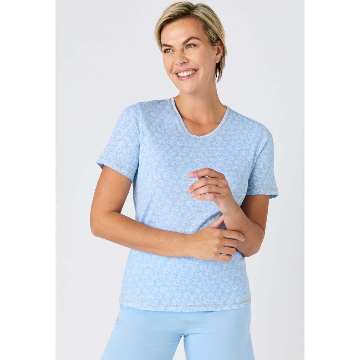 Pyjashort pur coton peigné bleu graphique, DAMART