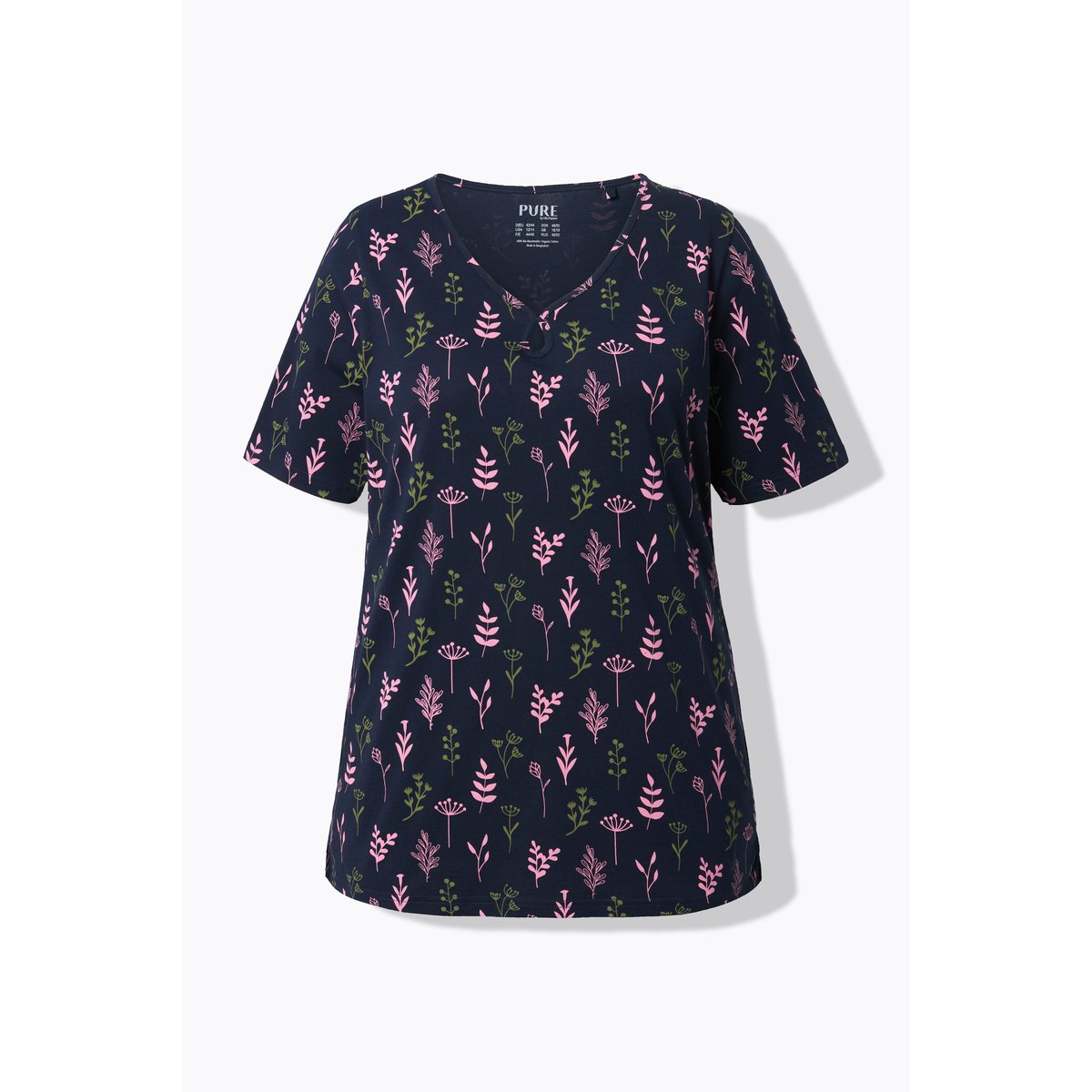 T-shirt de pyjama en coton bio. Col en V marine, ULLA POPKEN