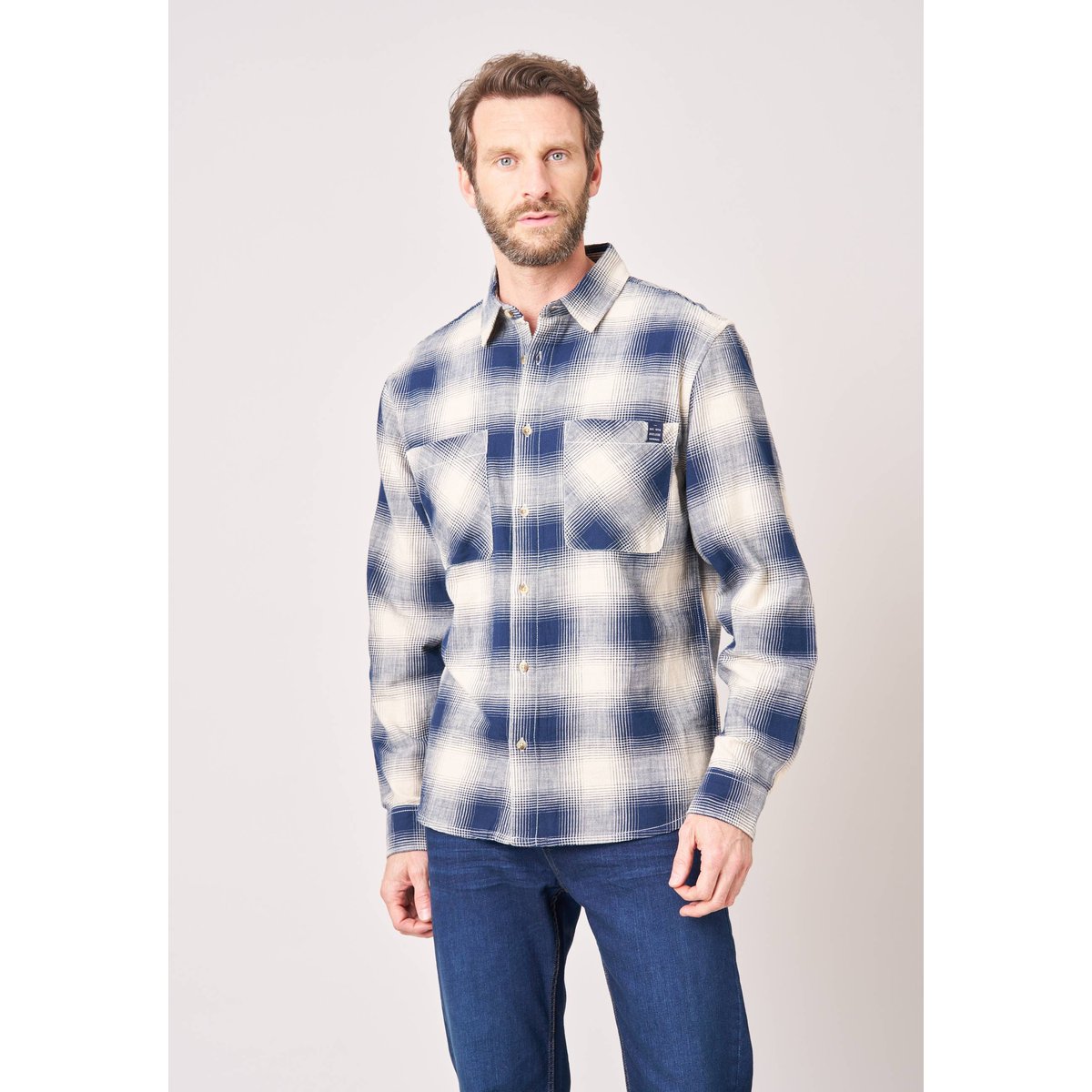 Chemise loose homme à carreaux ZENGO navy, DEELUXE