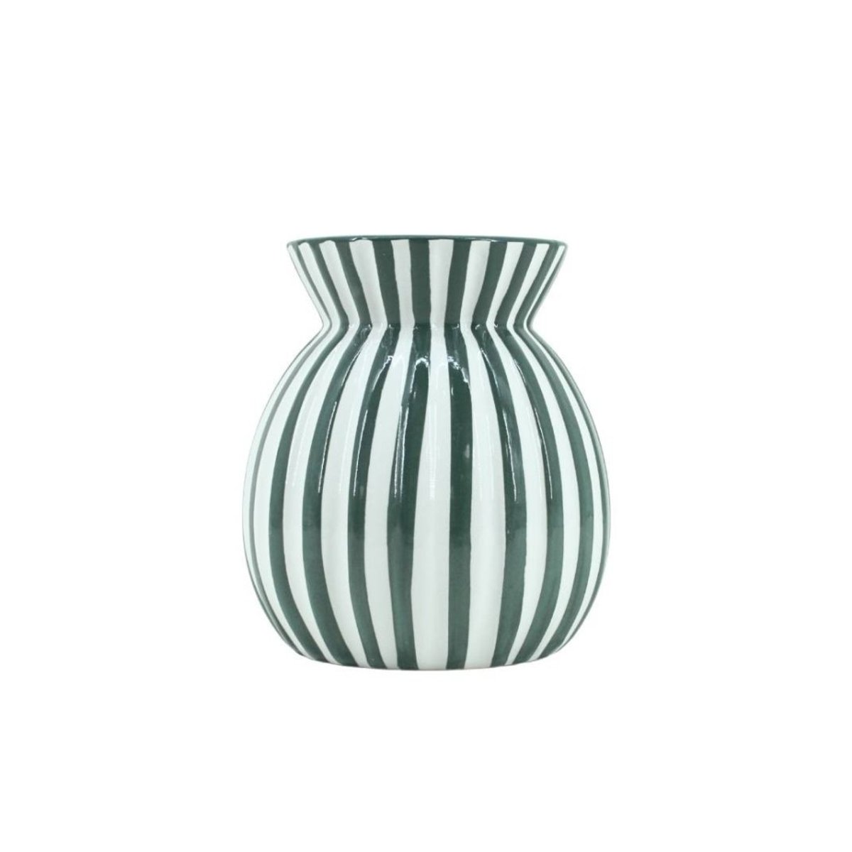 Vase céramique à rayures, H19cm vert, ORNAMI