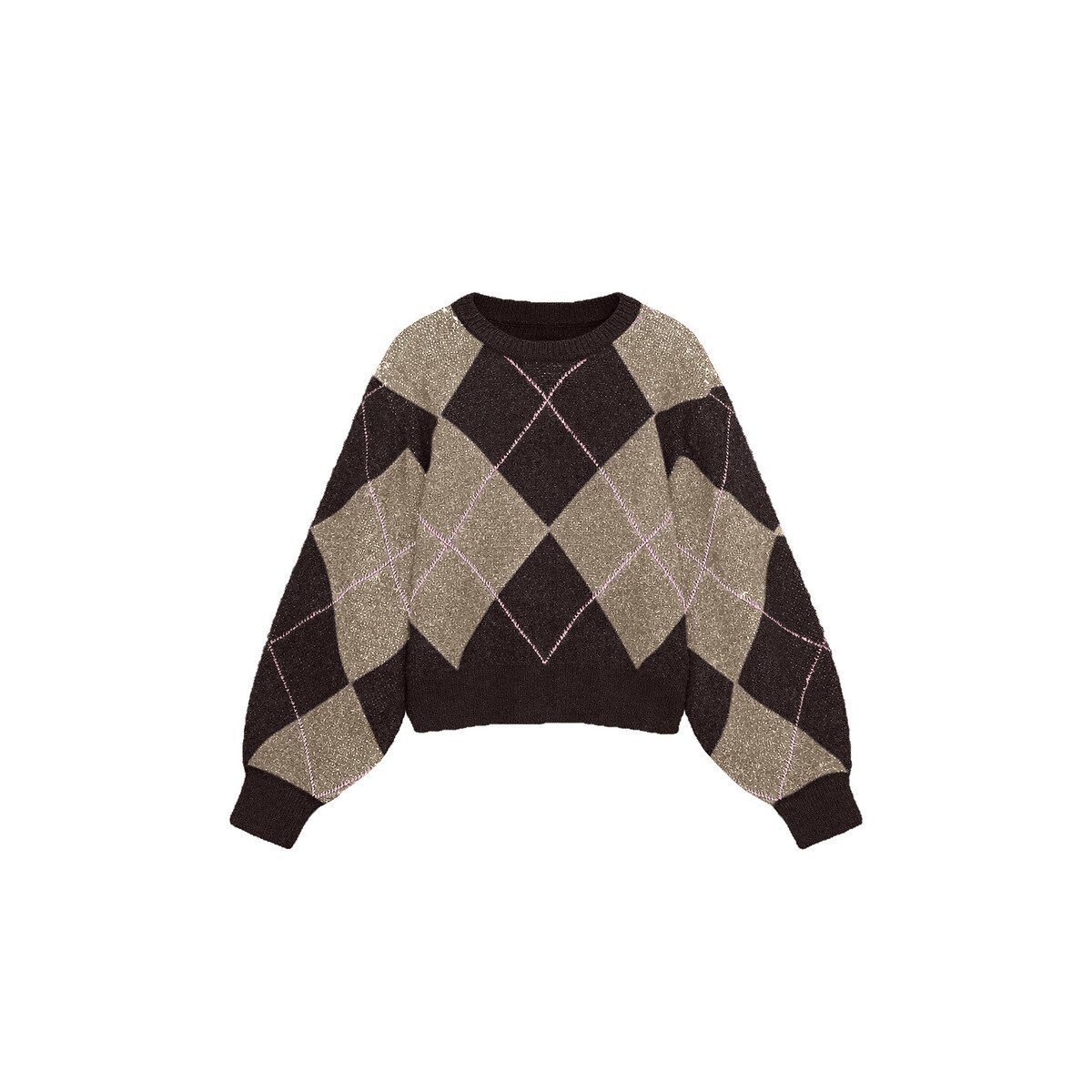 Pull jacquard manches longues marron chocolat, VERO MODA