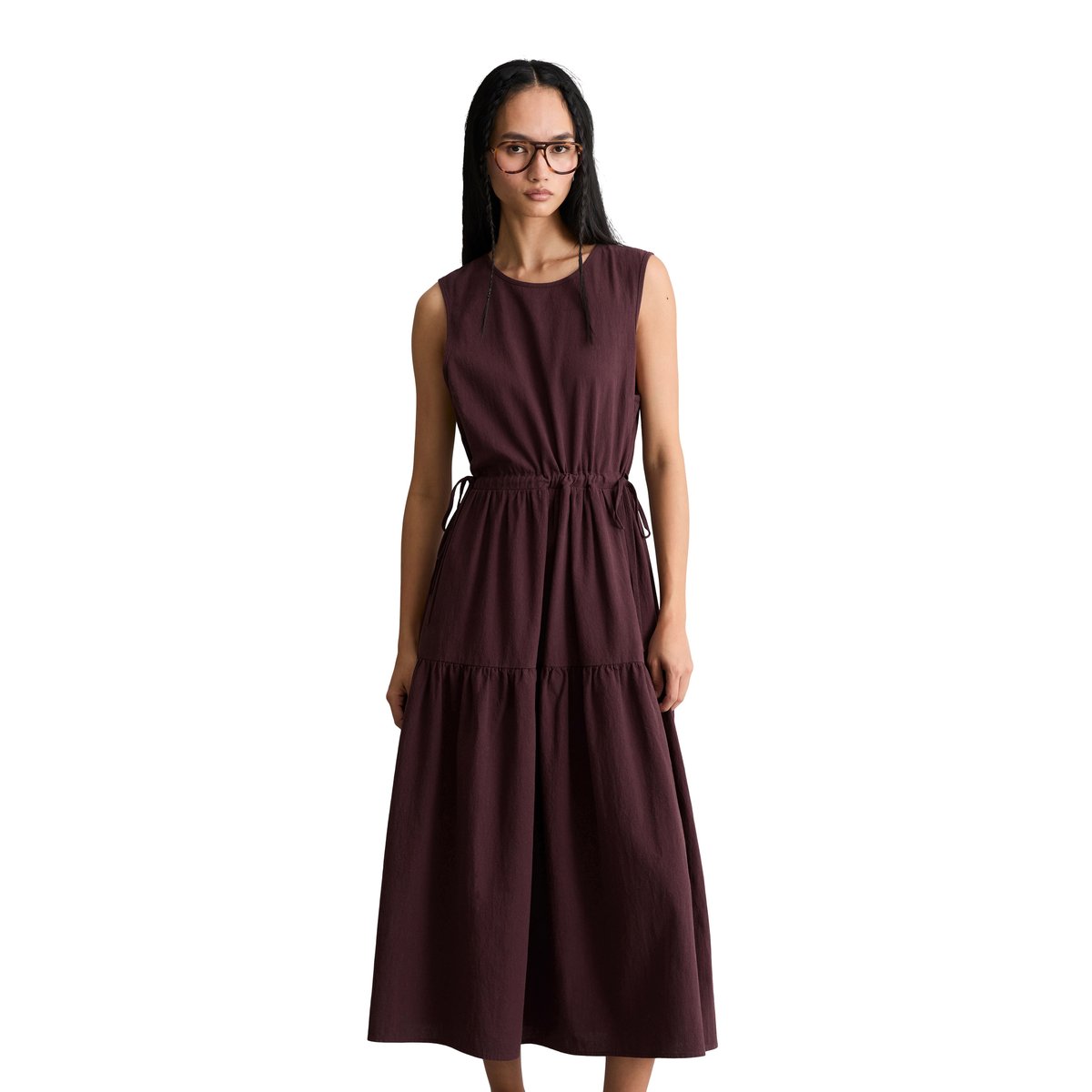 Robe à étages crinkle regular en coton bio léger dunkelrot, MARC O’POLO DENIM