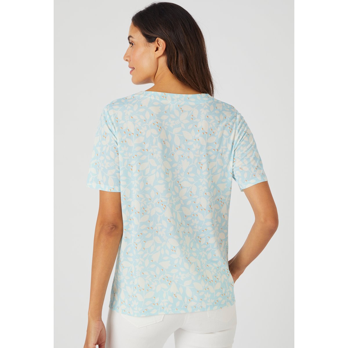 Tee-shirt manches courtes imprimé bleu feuillage, DAMART