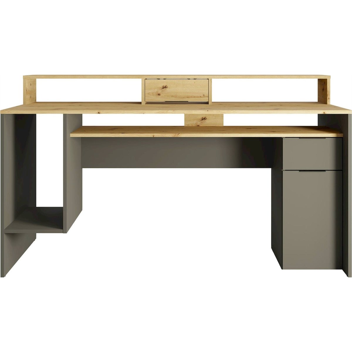 Bureau avec rangement et tiroir collection GIKKO chêne artisan et gris graphite, RECOLLECTION