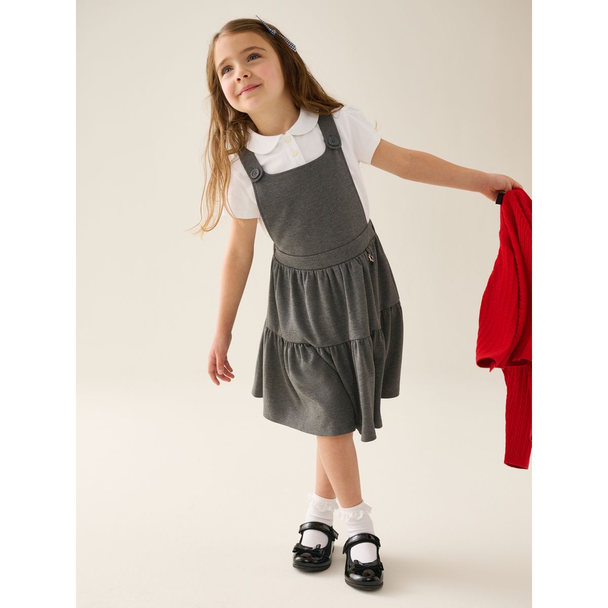Robe chasuble d’école en jersey à volants gris, NEXT