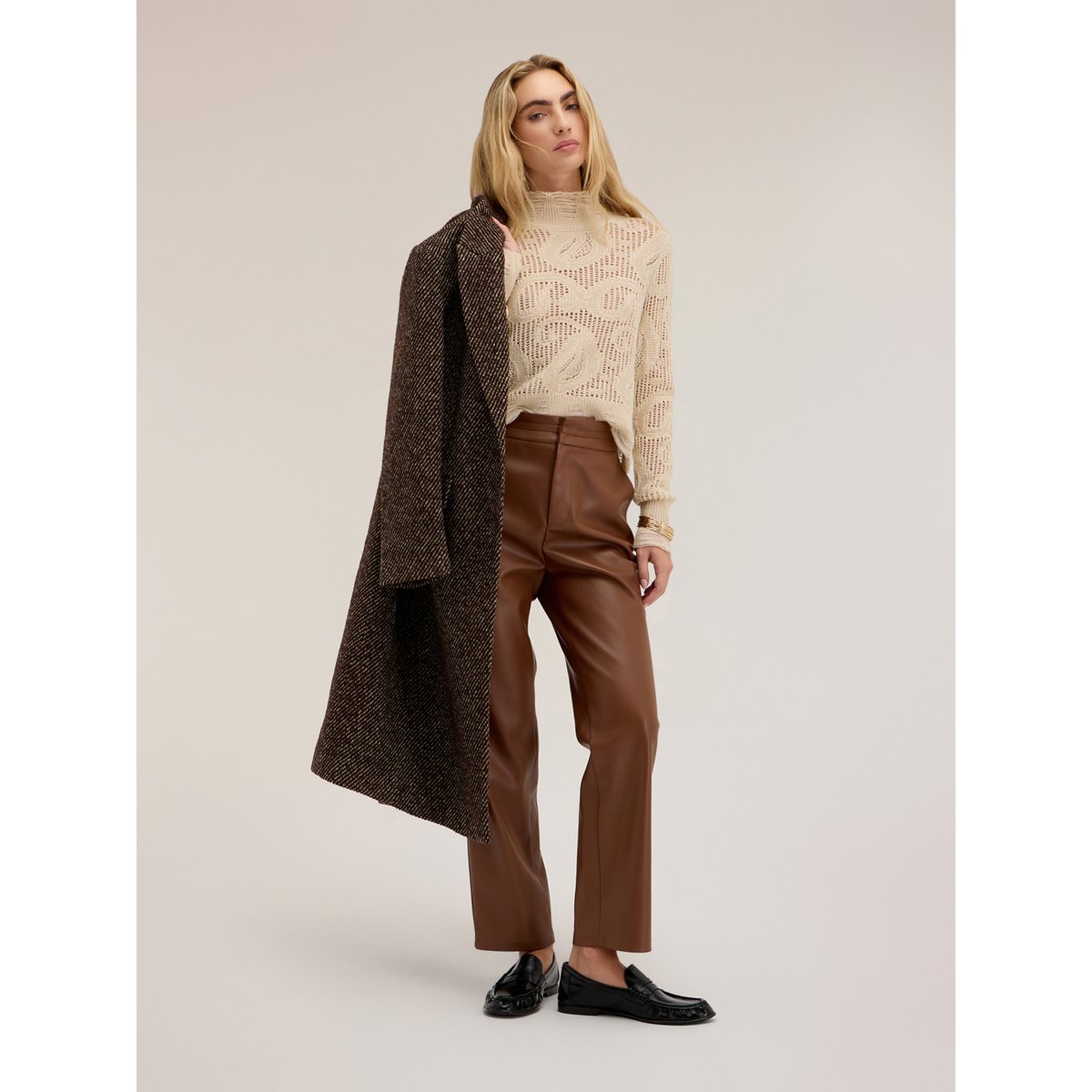Pantalon regular effet brillant marron, MOTIVI