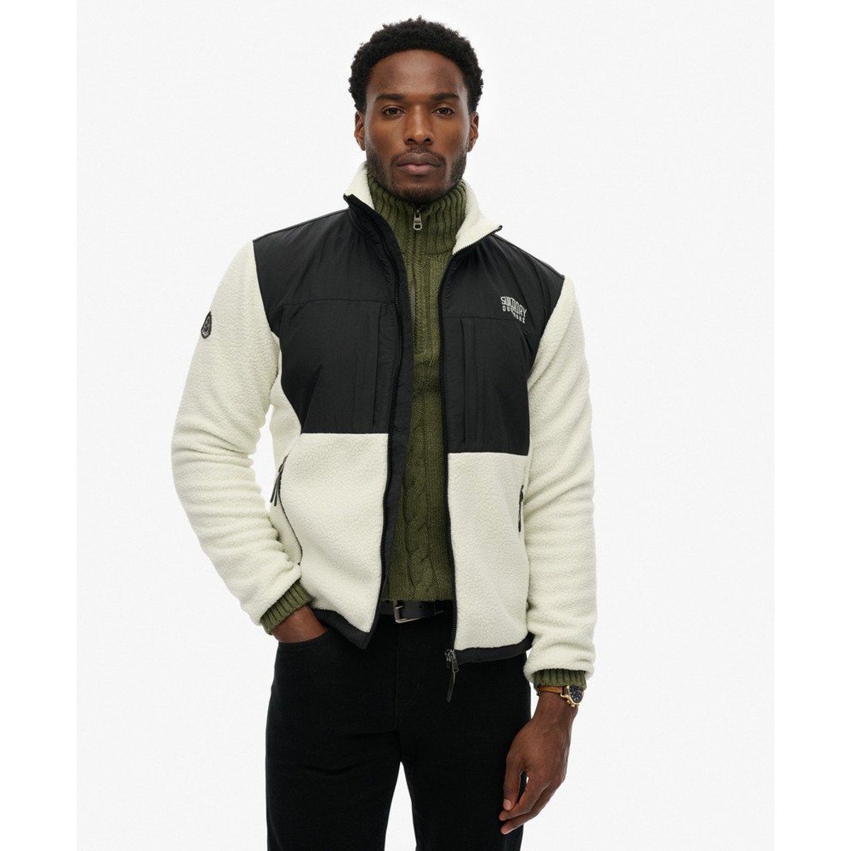 Veste en polaire Hybrid Trekker rosée brumeuse/noir, SUPERDRY