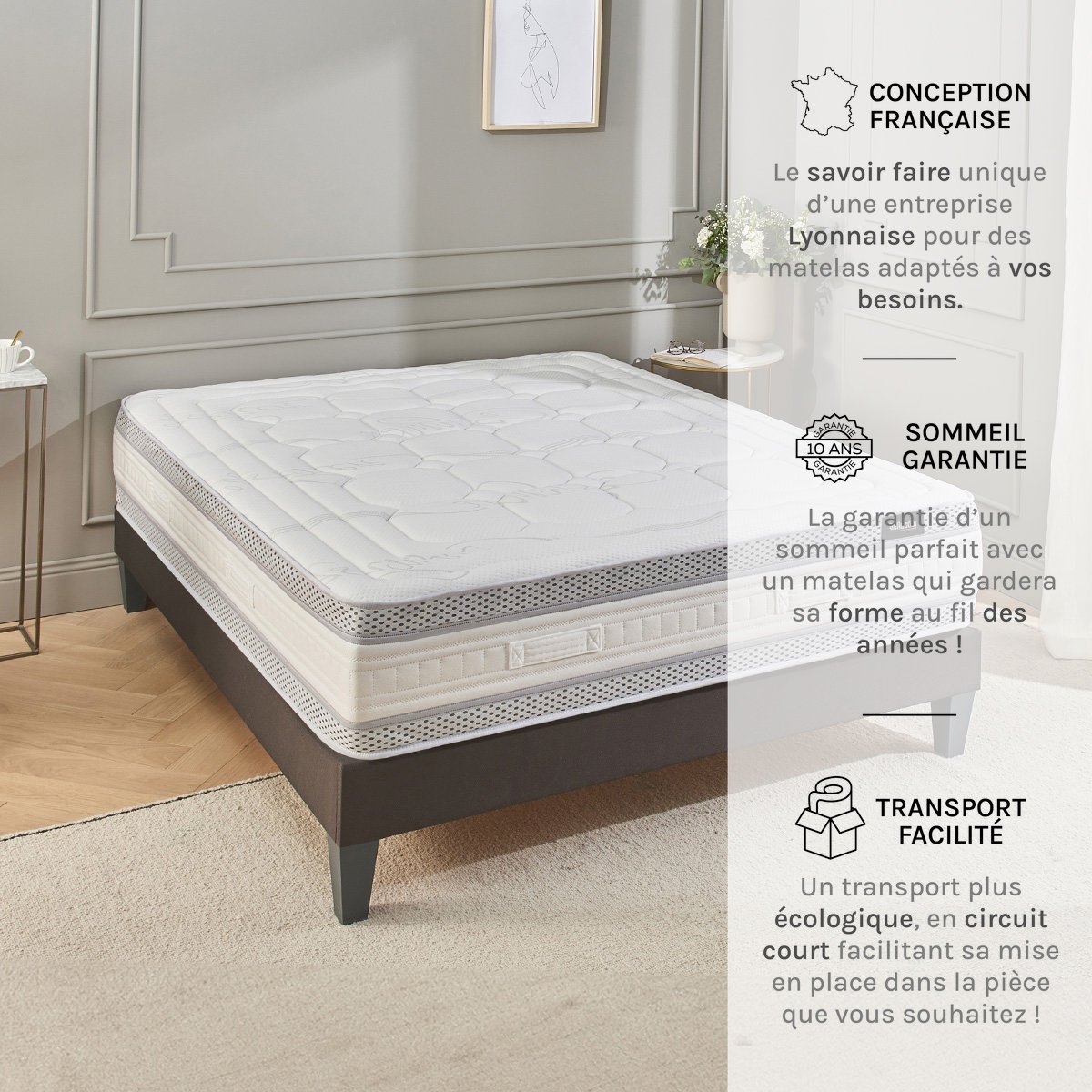 Matelas Ressorts ensachés 33 cm CHAMPS ÉLYSÉES blanc, BELLECOUR