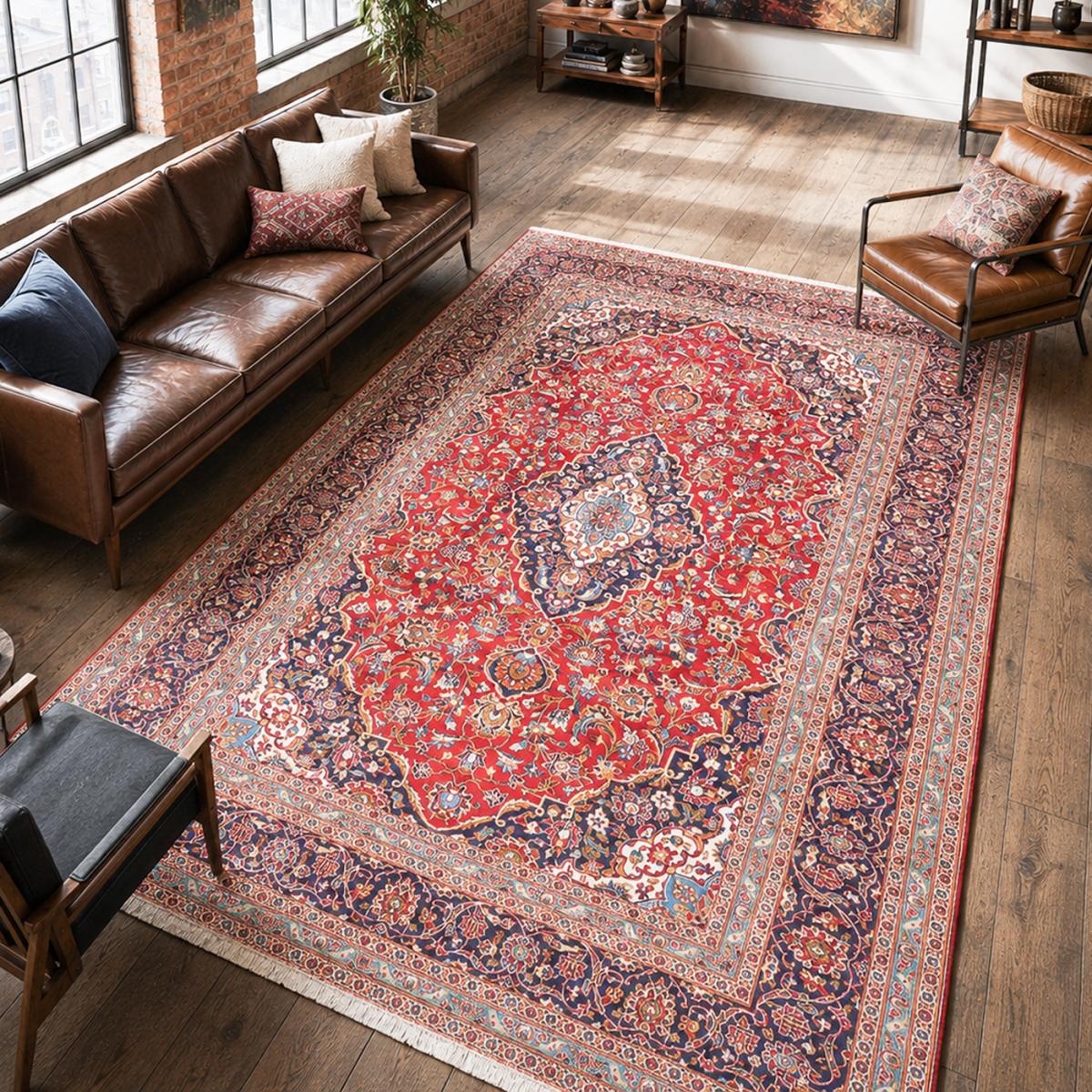 Tapis d'orient, motif oriental, noué main en laine, ARDAKAN 7 rouge, beige, bleu, UN AMOUR DE TAPIS