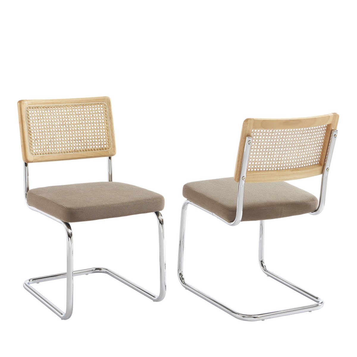 Lot de 2 chaises en velours côtelé pieds chrome- SKANA beige, DRAWER
