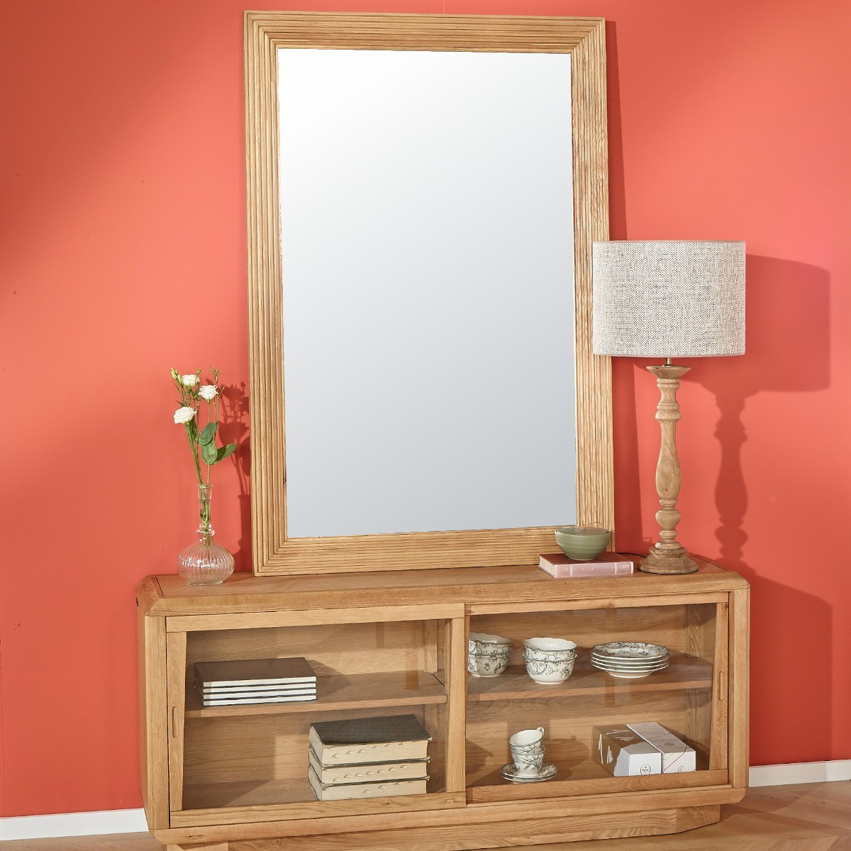 Miroir 150x100 cadre en chêne QUINCY beige, ROBIN DES BOIS