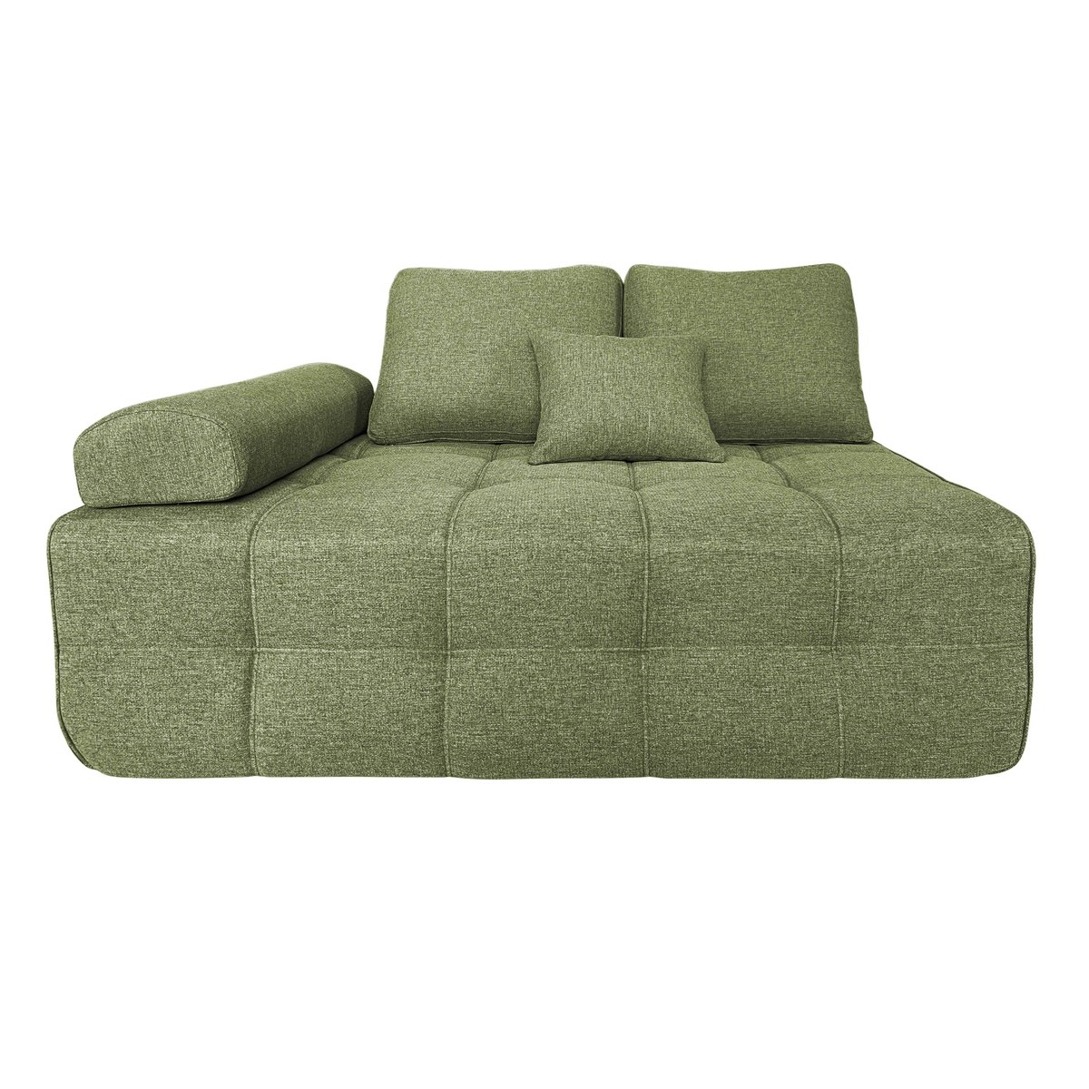 Canapé modulable compressé 5 places en tissu avec pouf et coussins, SNUGGY vert, OVIALA