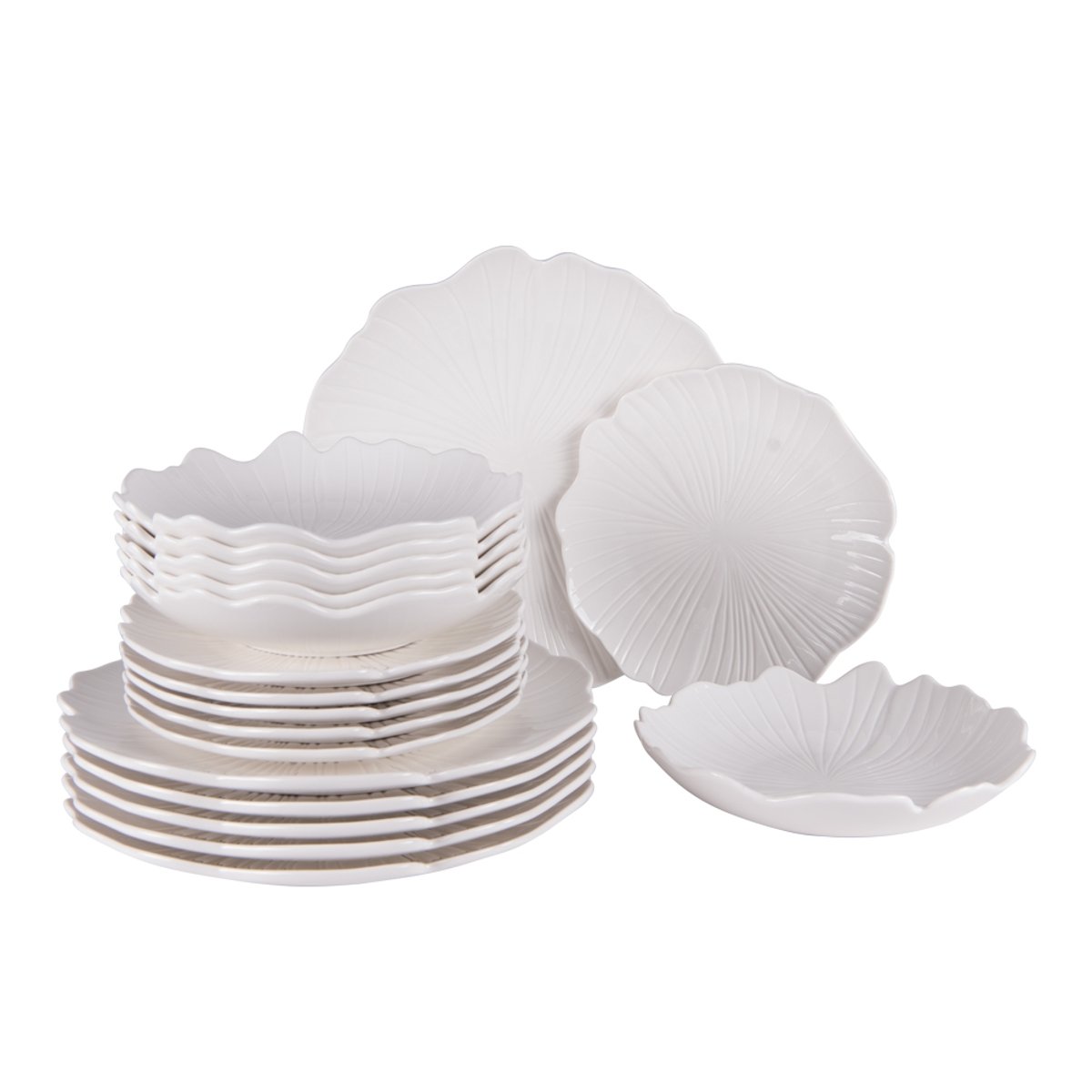Service d'assiettes Ginkgo 18 pièces - GINKGO blanc, TABLE PASSION