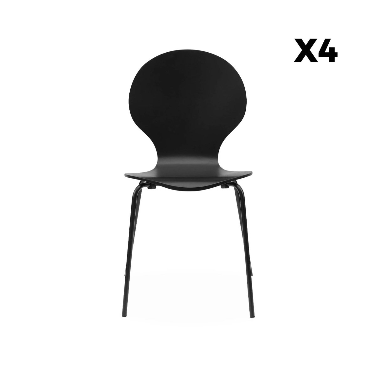 Chaise rétro empilables bois d'hévéa et contreplaqué (lot de 4) NAOMI noir, SWEEEK
