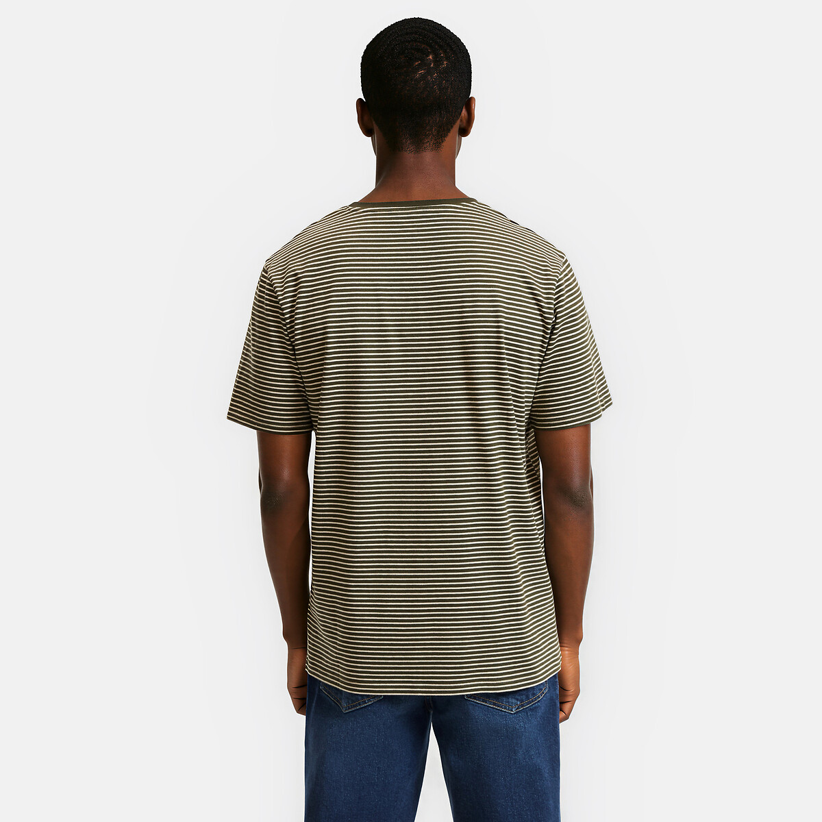 T-shirt à fines rayures en coton vert kaki rayé, LA REDOUTE COLLECTIONS