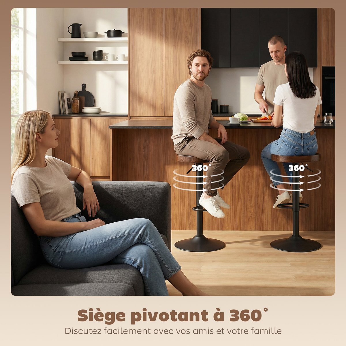 Tabouret de bar Bois d'orme Marron foncé marron foncé, noir, HOMCOM
