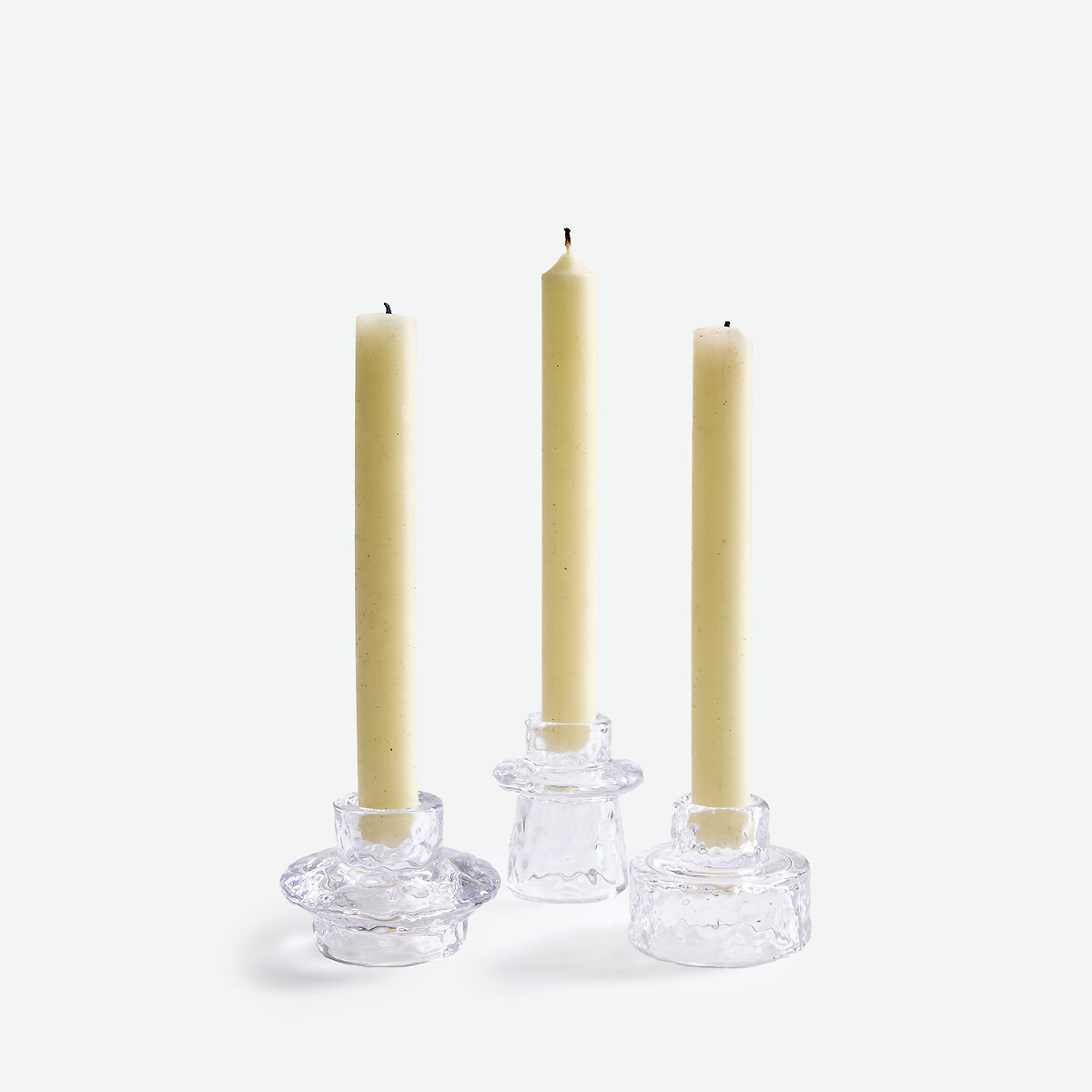 Lot de 3 bougeoirs en verre transparent texturé, NEO transparent, LA REDOUTE INTERIEURS