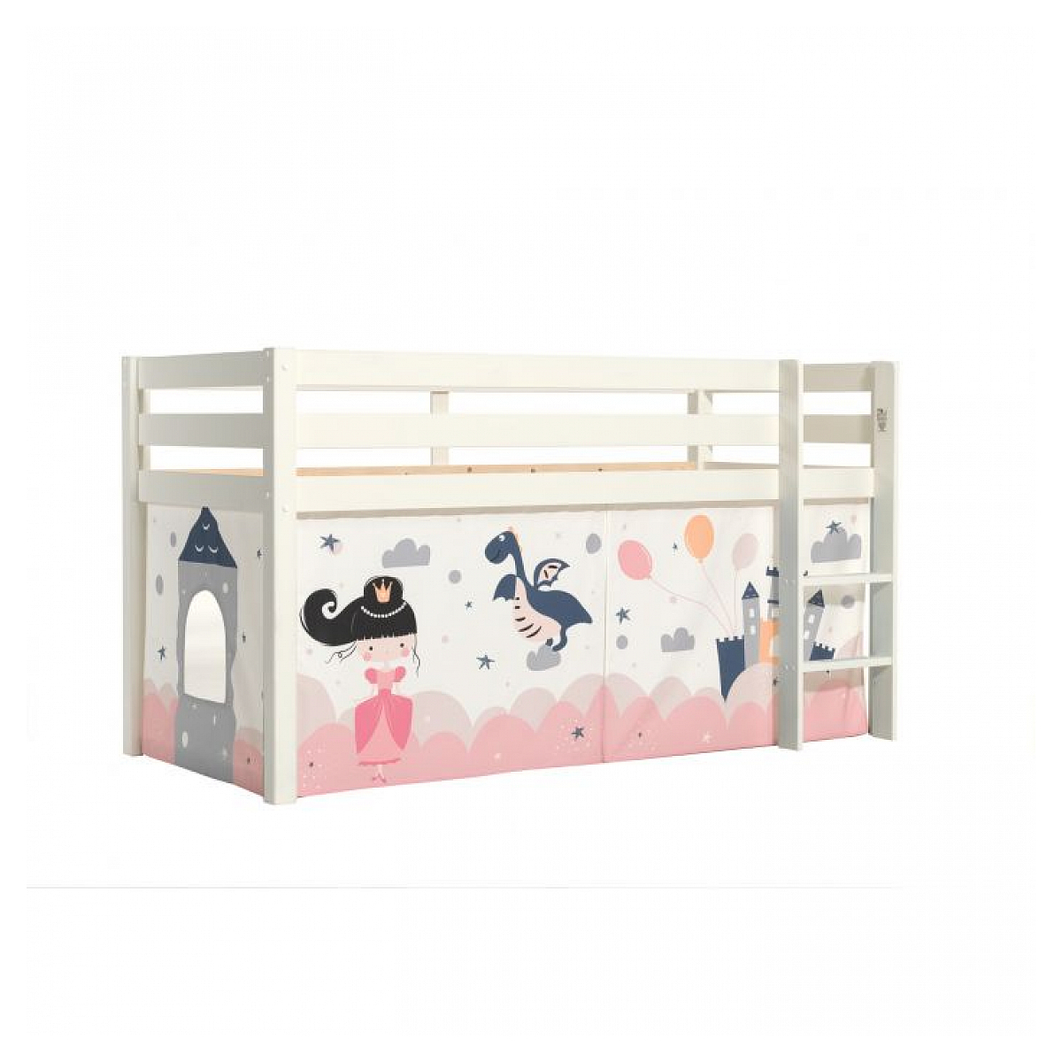 Lit sureleve en avec sommier + Rideau Princesse couleur unique, VIPACK
