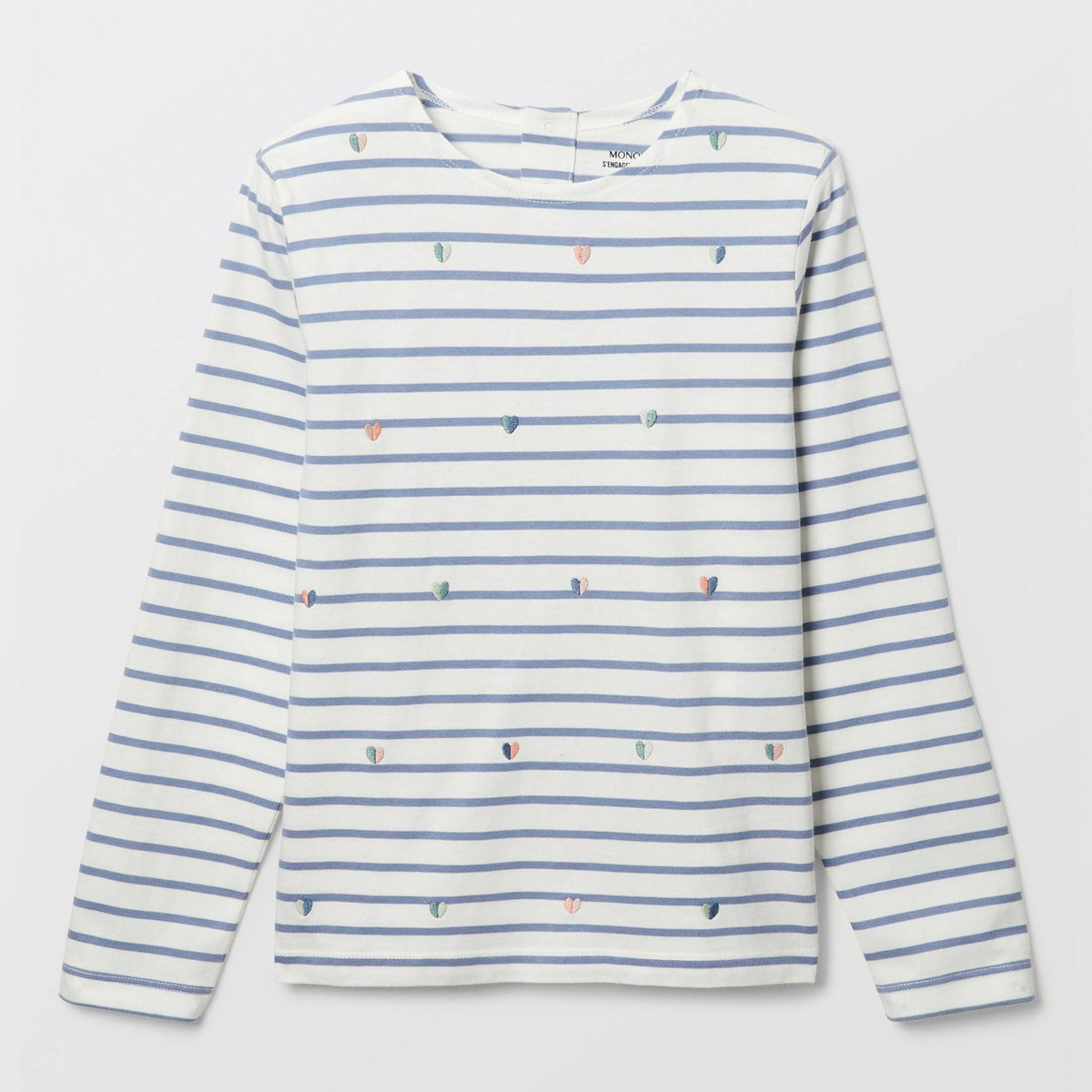 T-shirt manches longues rayé et brodé en coton ecru, MONOPRIX