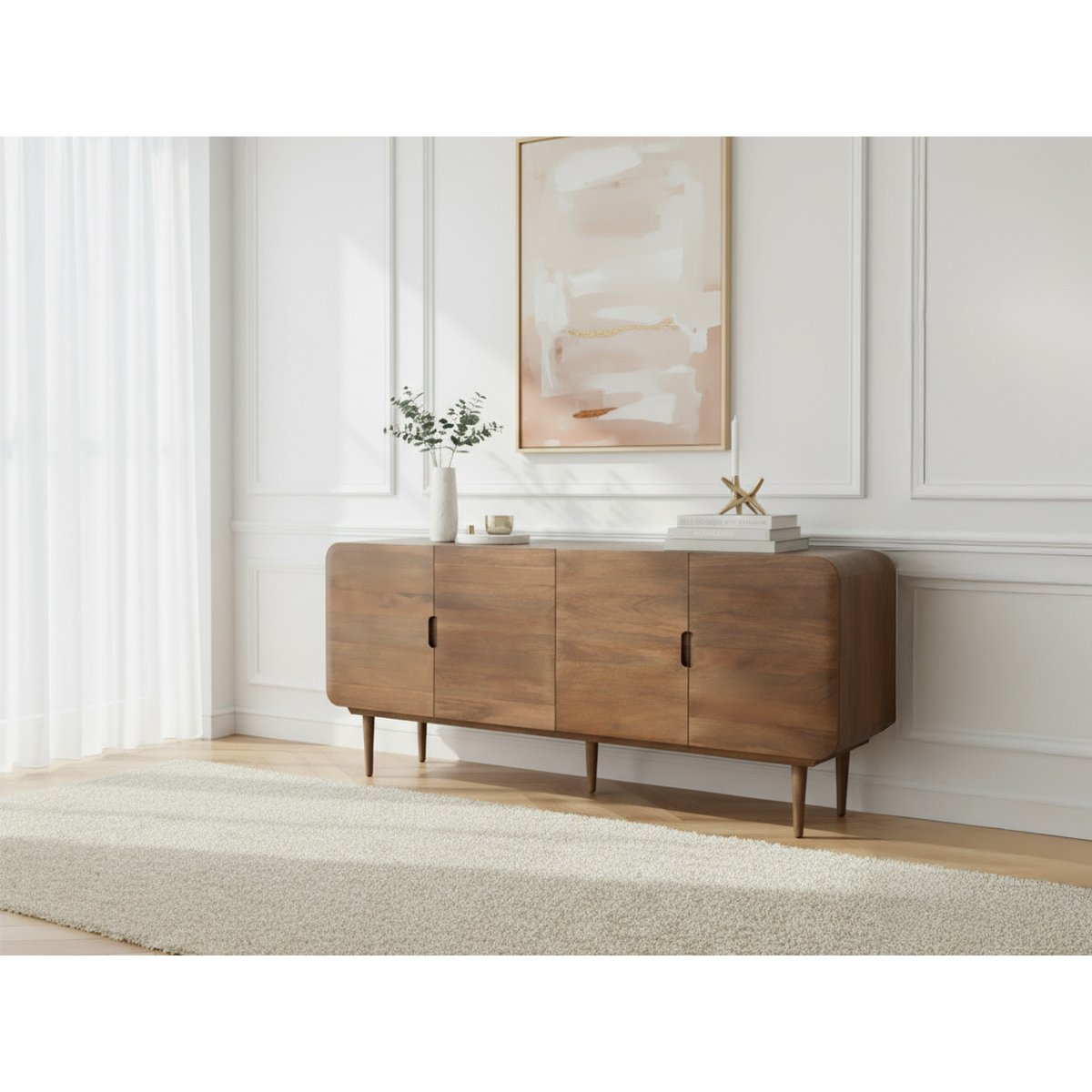 Buffet bas en bois massif 4 portes 180 cm, BRUNE marron foncé, BOBOCHIC