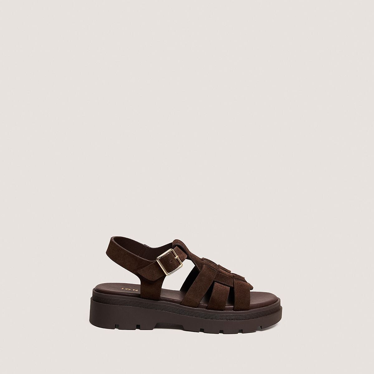 Sandales chunky en cuir velours Louisiane marron, JONAK