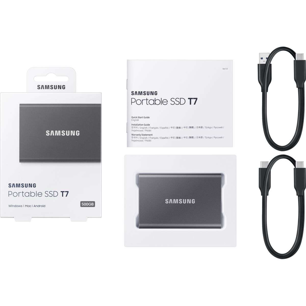 Disque SSD externe Portable 1To T7 gris titane gris, SAMSUNG