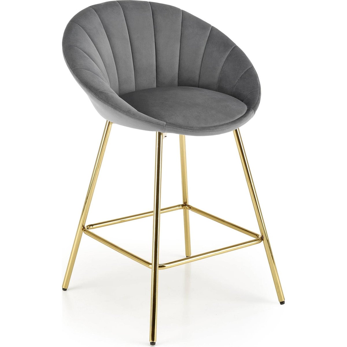 Tabouret de bar velours collection IDALED gris cendré et doré, RECOLLECTION
