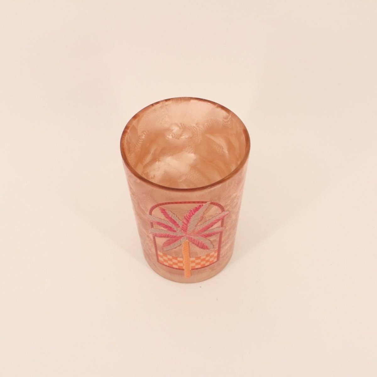 Photophore palmier en verre , 18cm baige, KERSTEN