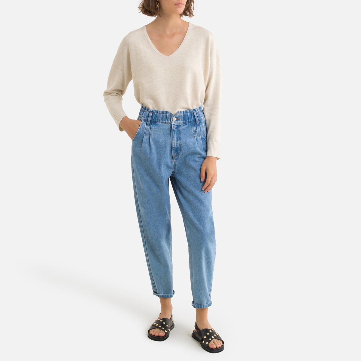 Pull en fine maille, col V ecru, ONLY