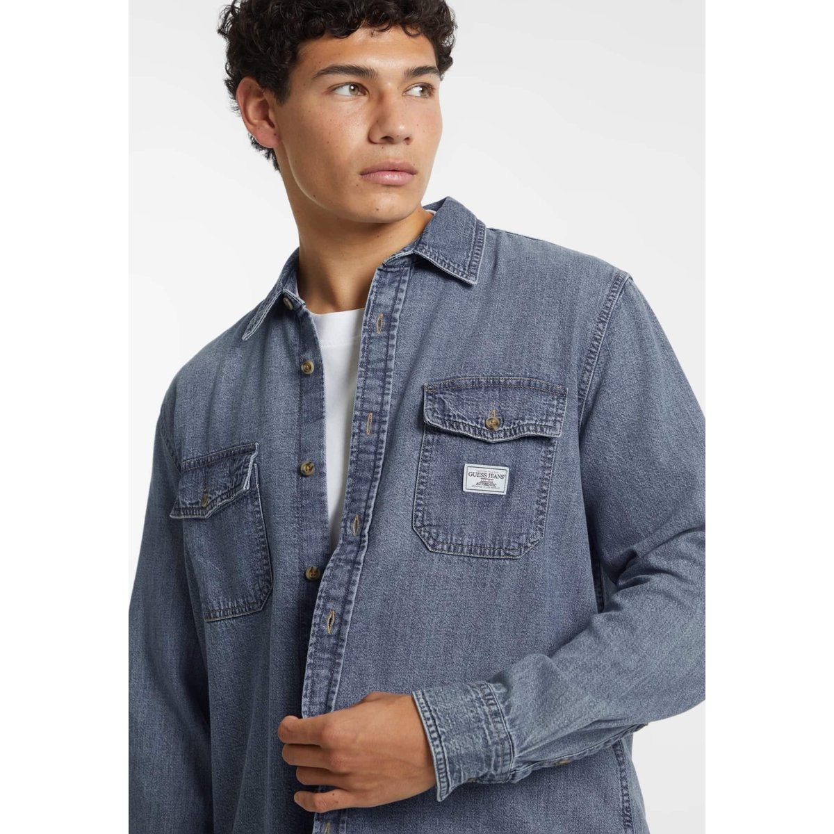 Chemise Classique En Jean À Manches Longues bleu, GUESS