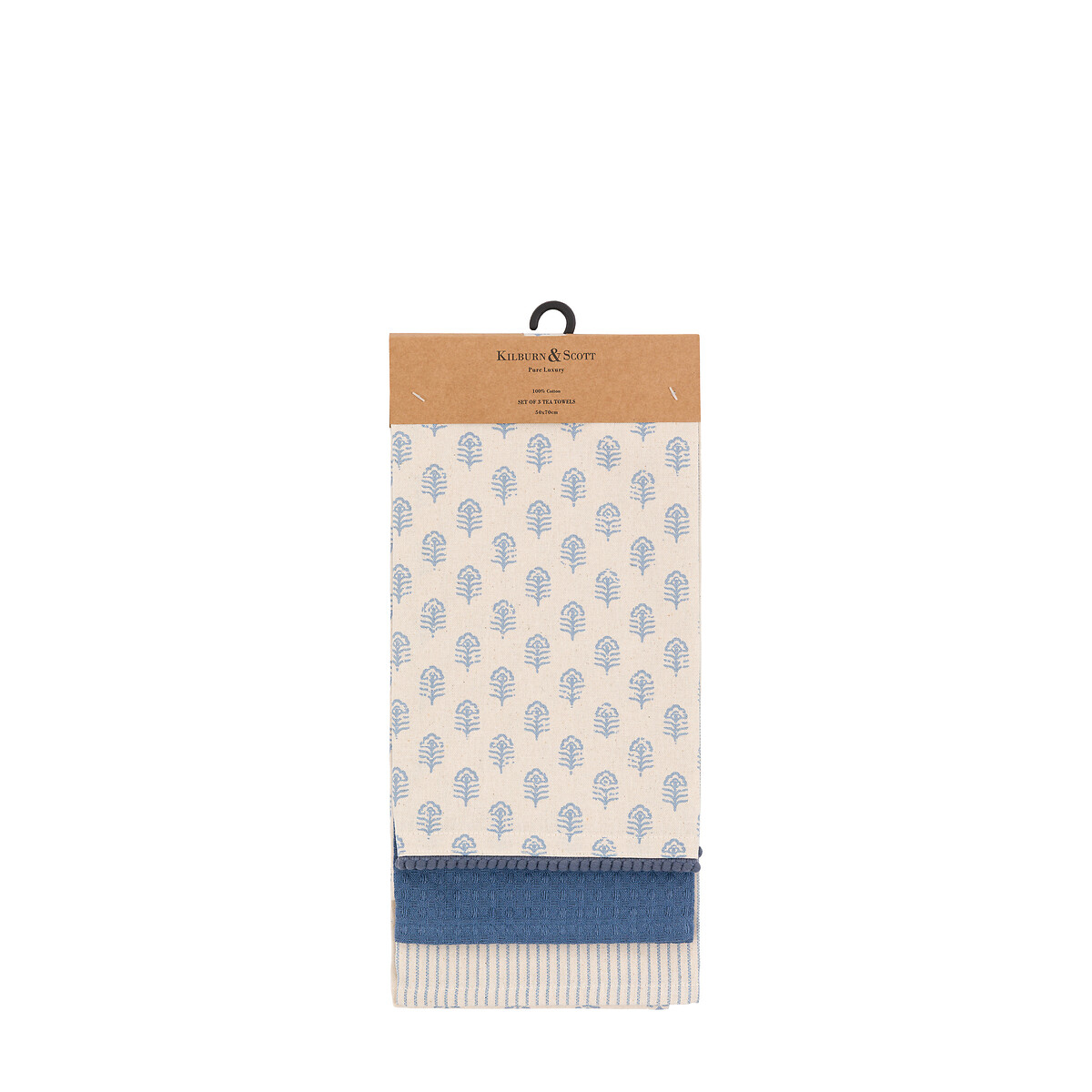 Set of 3 Flora Floral Stamp Tea Towel blue, ÉDITÉ