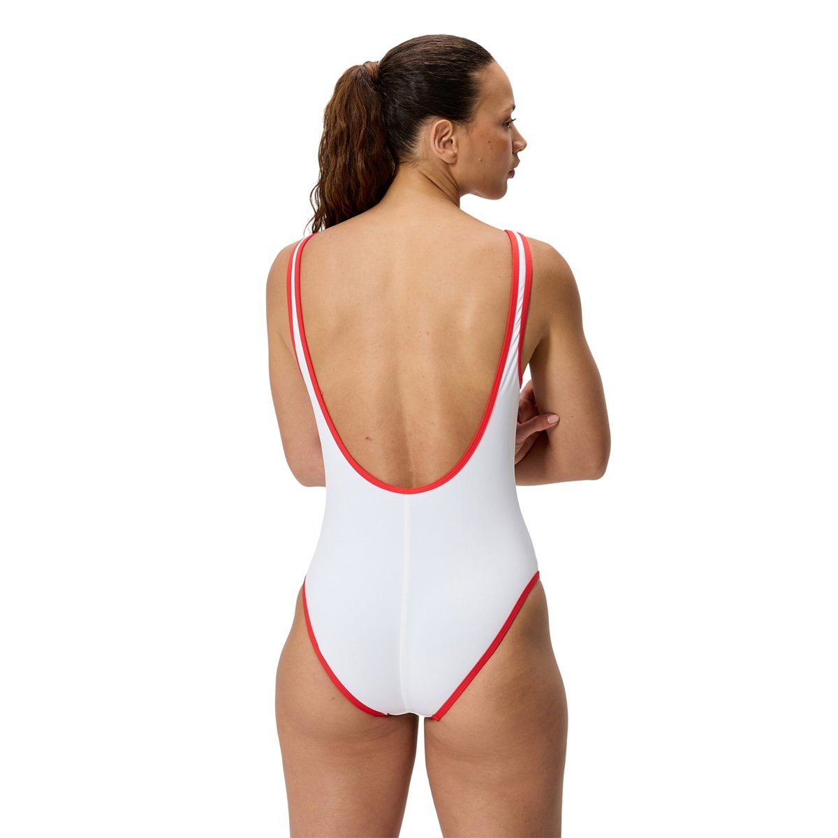 Maillot de bain 1 pièce motif/style contrasté blanc, SPEEDO