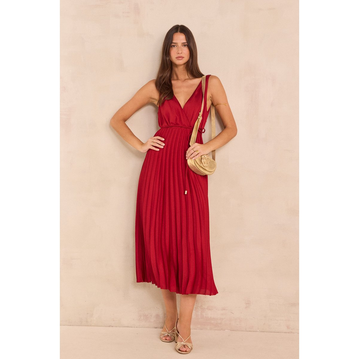 Robe plissée sans manche PLUME rouge, Maison 123