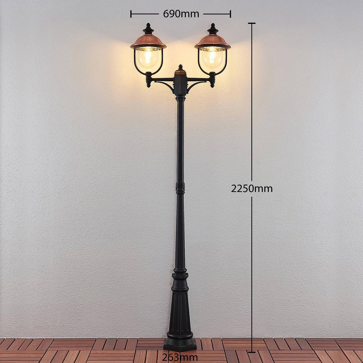 Lampadaire extérieur en aluminium vintage noir, cuivre, LINDBY