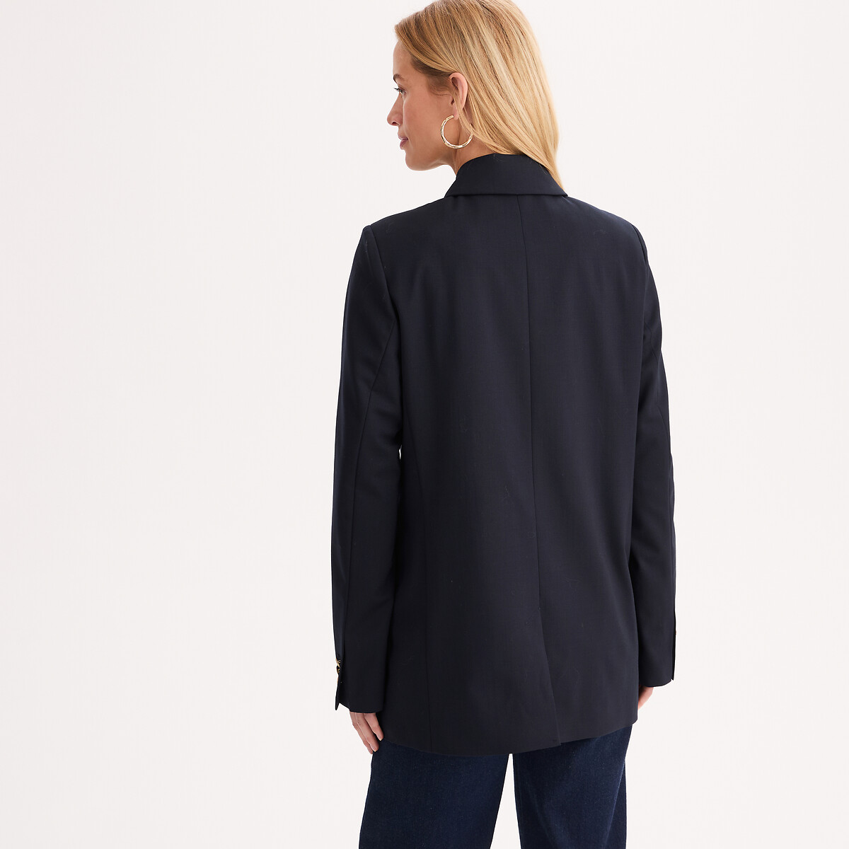 Blazer en laine mélangée, coupe droite marine, ANNE WEYBURN