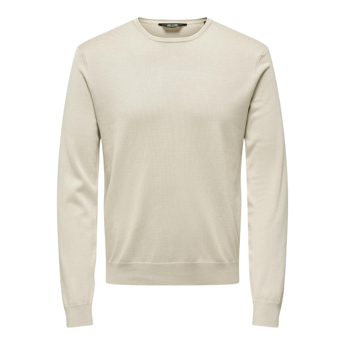 Pull léger col rond droit beige, ONLY & SONS