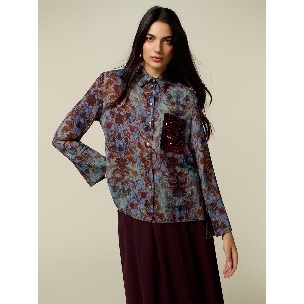 Chemise imprimée avec poche poitrine light - blue, OLTRE