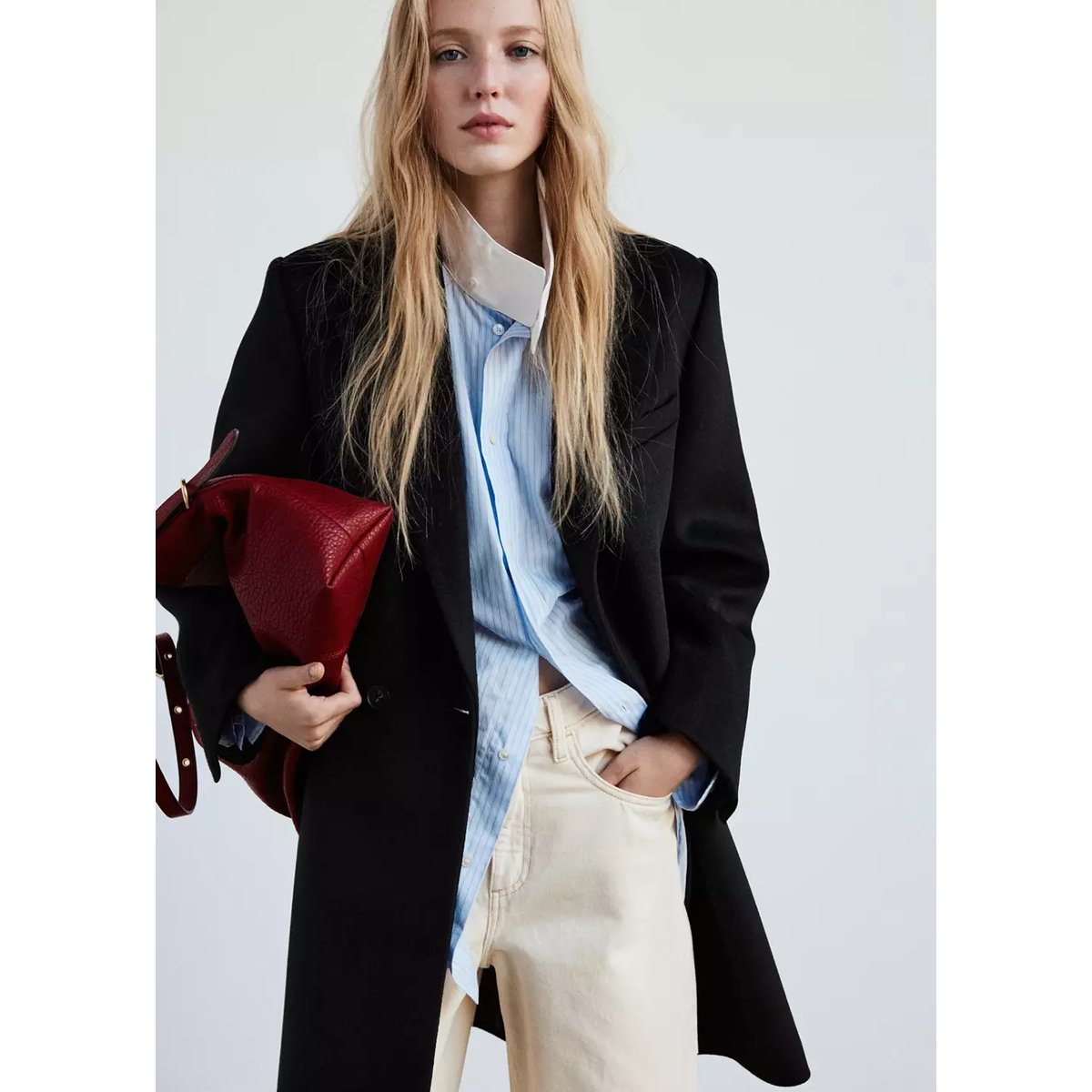 Manteau en laine à double boutonnage noir, MANGO