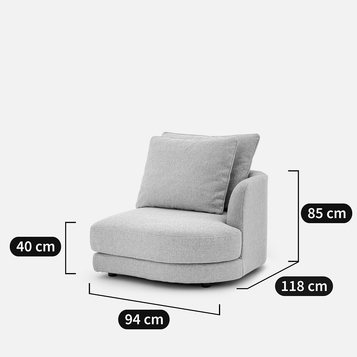 Demi-canapé droit, arrondi, modulable en bouclette, TIBERIO craie, AM.PM