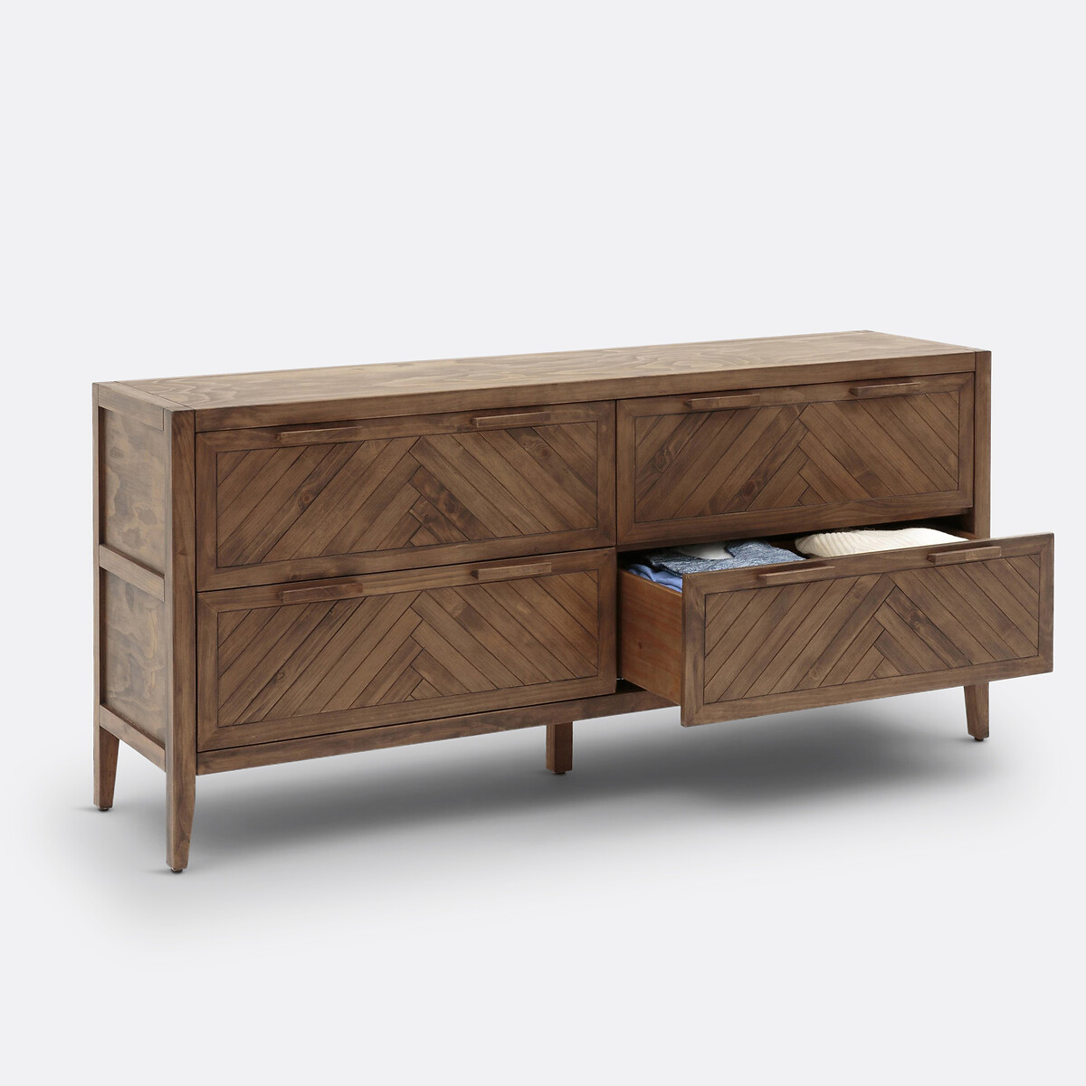Ladekast met 4 lades in massief dennenhout NOTTINGHAM donker hout, LA REDOUTE INTERIEURS