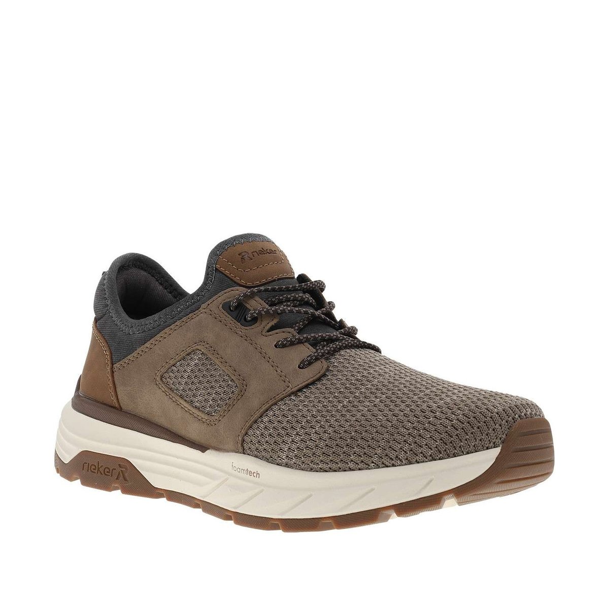 Sneakers taupe à talon plat et à slip-on avec des lacets décoratifs beige, RIEKER