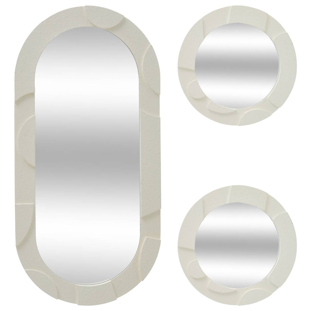 Lot de 3 miroirs muraux bois texturé ANNY beige, ATMOSPHERA