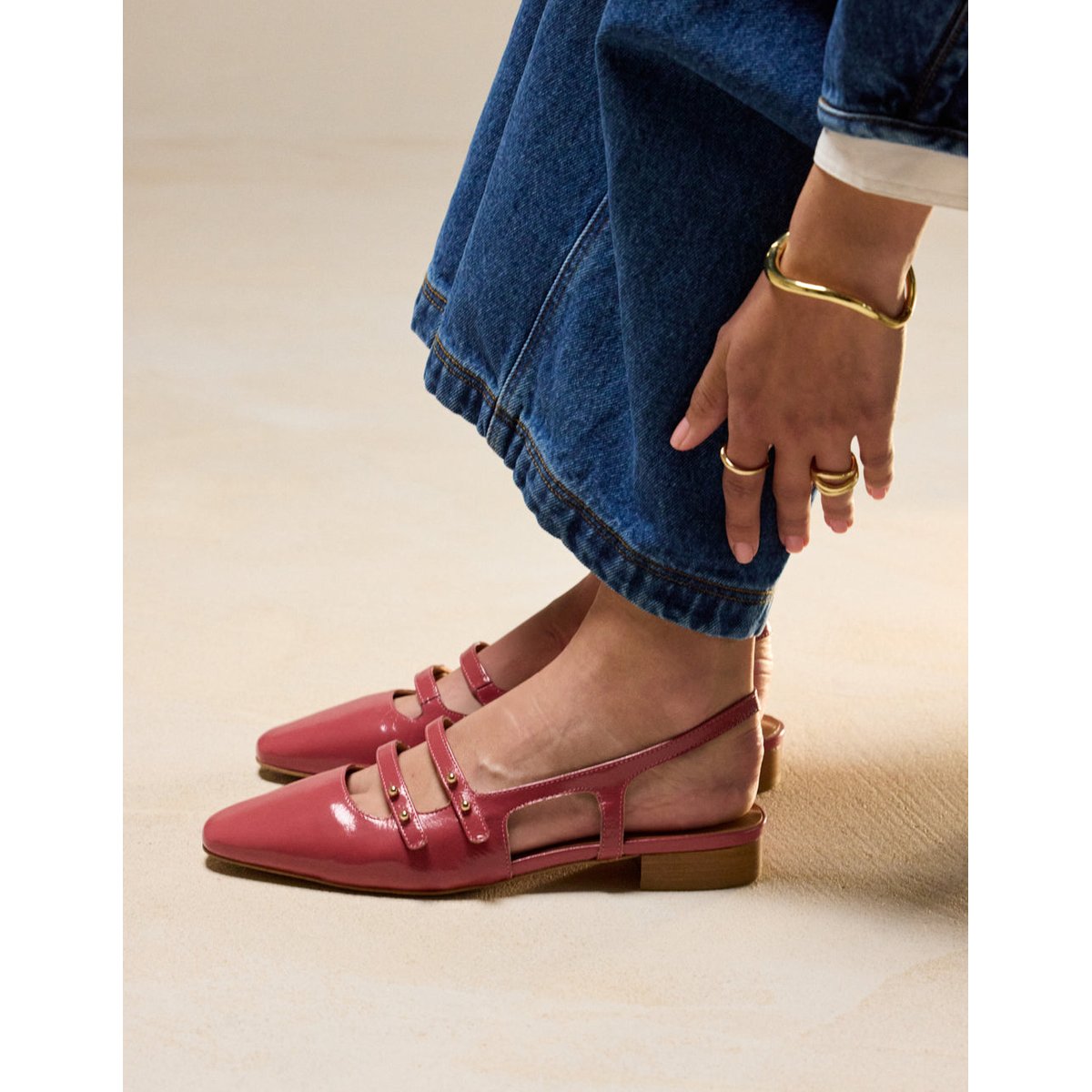 Ballerines SOLI cuir plissé verni rose, ODAJE