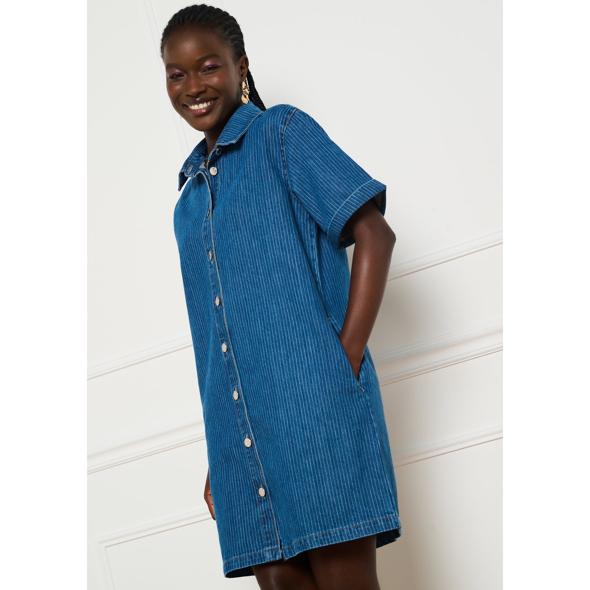 Robe chemise en denim medium blue, LOLALIZA